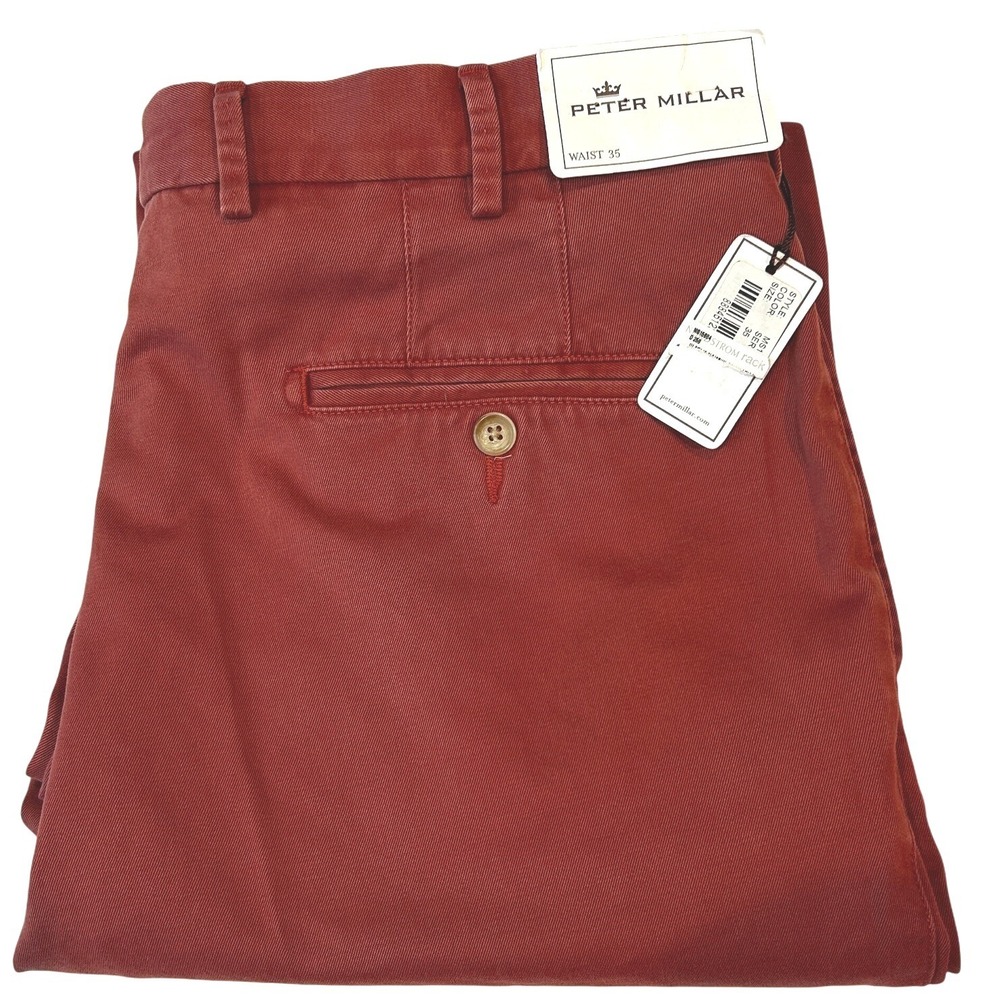 Peter Millar Chino Pants 35 Mens Rust Red Pima Cotton Flat Front Trousers
